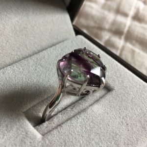 Heart shaped green & purple fluorite ring